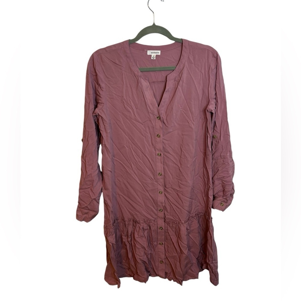 Eyeshadow Mauve Button Front Ruffle Hem Shirt Dress